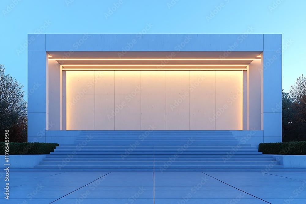 Poster Modern Architectural Structure with Illuminated Front and Symmetrical Design : Generative AI