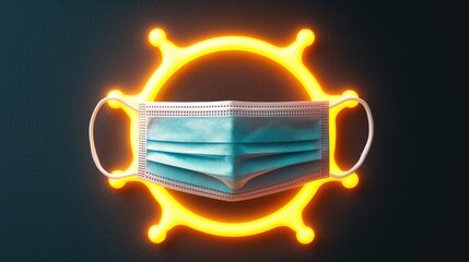 Medical mask depicted against a glowing circular background, representing protection and safety in healthcare during pandemics.