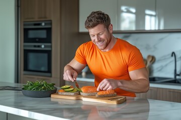 A happy man prepares an avocado dish, focusing on healthy eating for the Ketogenic diet. This meal aligns perfectly with weight loss goals.