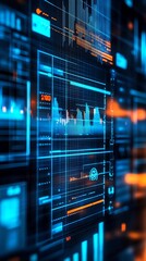 Obraz premium Futuristic Technology Interface Display with Data and Analytical Graphs : Generative AI