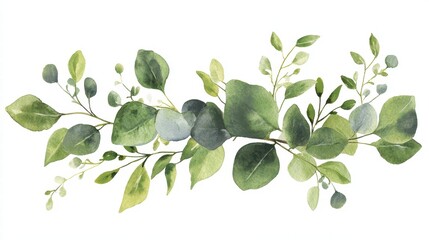 Obraz premium Watercolor Greenery Arrangement with Vibrant Leaves and Branches