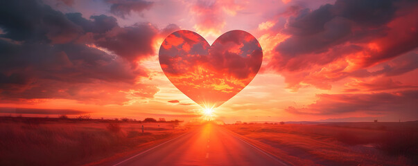 Heart-Shaped Sunset Over Rural Road