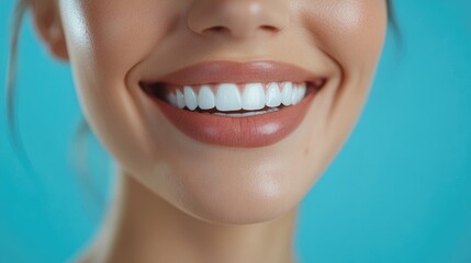 Obraz premium Close-Up of a Smiling Woman with Perfect White Teeth