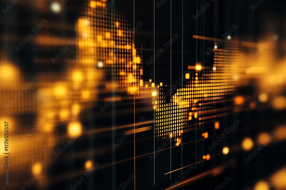 Poster Global Digital Financial Map with Orange Data Stream in Motion : Generative AI