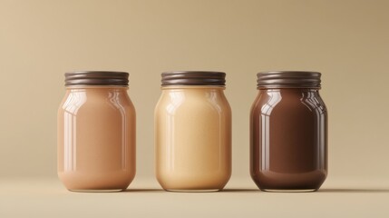 three jars of different colored liquids on a table