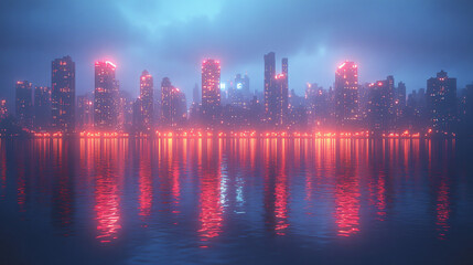 Fototapeta premium A romantic cityscape at night, perfect for travel promotions, wedding invitations, or evening events. Evokes calmness and serenity for various design needs.