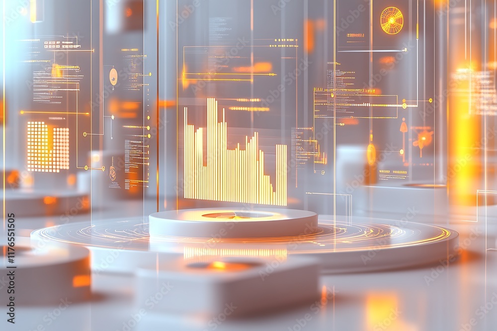 Leinwandbilder Digital Technology Abstract with Dynamic Orange Data Charts and Holographic Effects : Generative AI