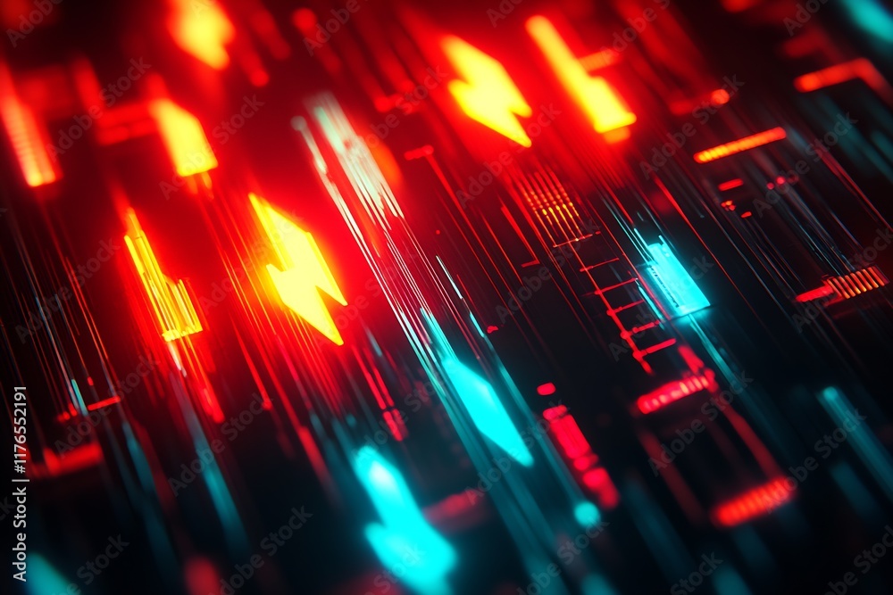 Fototapete dynamic digital lines and neon symbols in futuristic tech design : generative ai