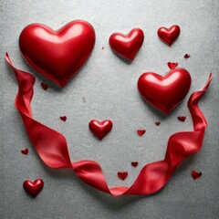Fototapeta premium design with red hearts and ribbons and empty gray center