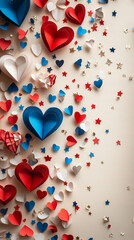 Festive Paper Hearts   Stars Background