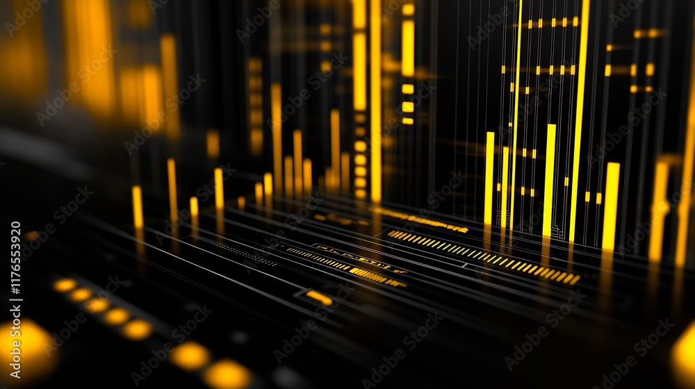 Poster High-tech abstract digital circuit with glowing patterns in black and yellow : Generative AI