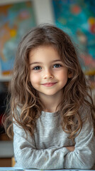 Obraz premium Adorable Little Girl with Long Curly Hair Portrait