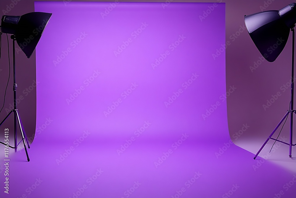 Aufkleber minimalistic photography studio featuring purple backdrop and dark lighting : generative ai
