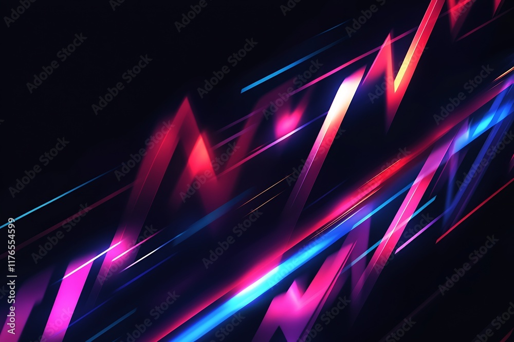 Poster Dynamic Colorful Neon Zigzag Pattern with Energetic Glowing Lines : Generative AI