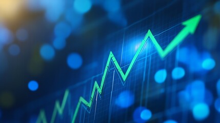 Fototapeta premium Green Growing Graph on Blue Background Signifying Positive Stock Market Progress and Economic Development : Generative AI