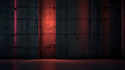 Cement wall with neon light on dark background Generative AI