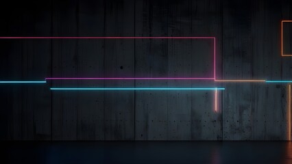 Cement wall with neon light on dark background Generative AI