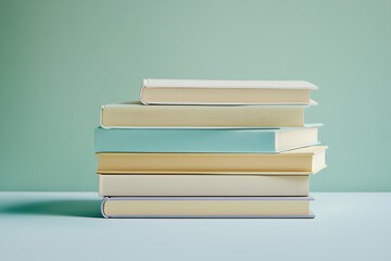 Fototapeta premium Minimalistic Stack of Hardcover Books on Pastel Background in Soft Daylight for Educational Concepts : Generative AI