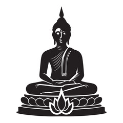 Black Silhouette Illustration of Buddha in Meditation Pose