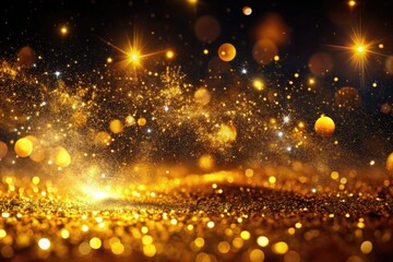 Golden shimmer dances in the dark, a long exposure reveals sparkling particles, mystical evening captured.