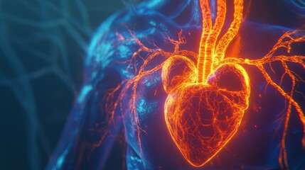 Glowing human heart anatomy.
