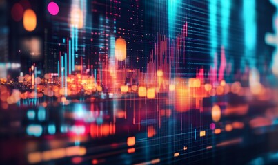 Abstract data visualization, glowing city lights.