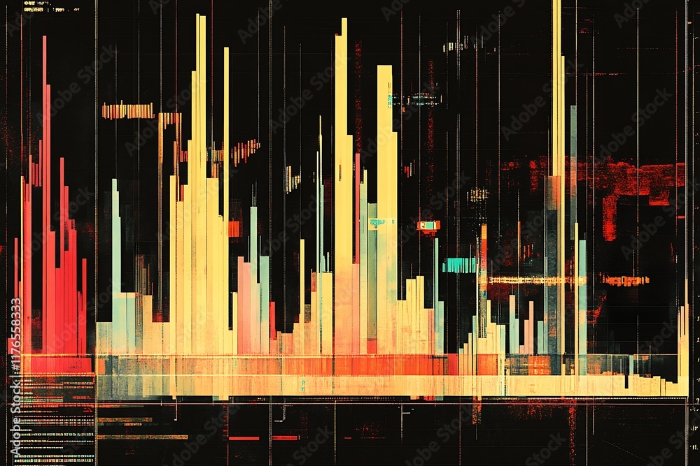 Fototapete Dynamic Digital Art of Colorful Vertical Bar Chart on Black Background for Data Visualization : Generative AI