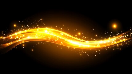 Fototapeta premium Golden Light Waves Sparkle Across Dark Background