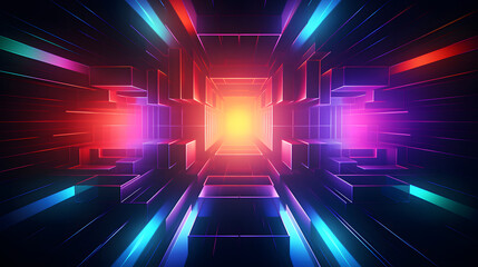 Obraz premium Digital neon lines in a retro-futuristic style graphics poster background