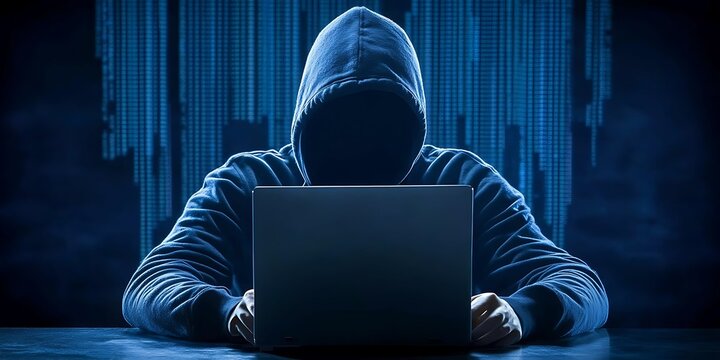 Mysterious Hacker Concealed in Digital World Stock Photo for Cybersecurity, Technology, and Privacy Concepts
