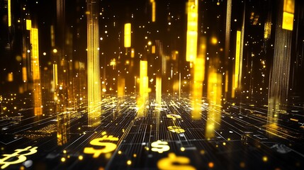 Obraz premium Digital Dollar Symbols in a Virtual Cyber Space Representing Financial Progress and Technology : Generative AI