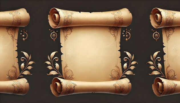 Empty old open parchment scroll, blank antique paper banner, transparent background PNG