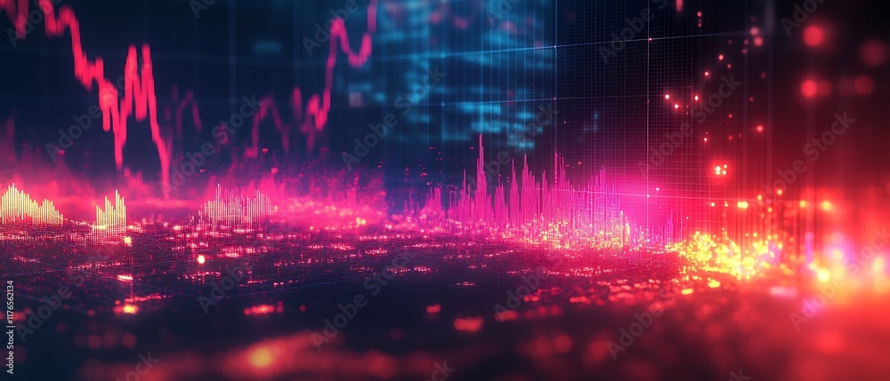 Aufkleber Dynamic Digital Red and Blue Data Streams with Graphs and Grids in Motion : Generative AI