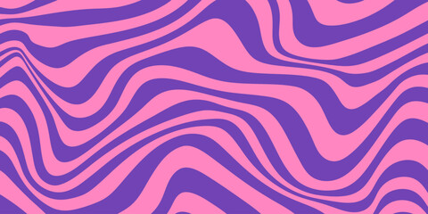 Abstract monochrome horizontal background with dynamic waves. Trendy vector illustration in style retro 60s, 70s. Pink and purple colors