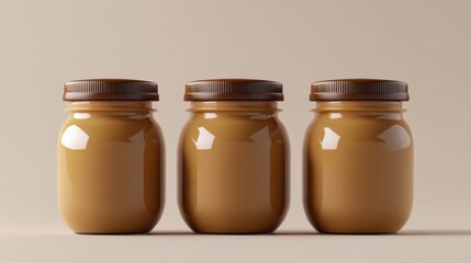 three jars of peanut butter sit side by side