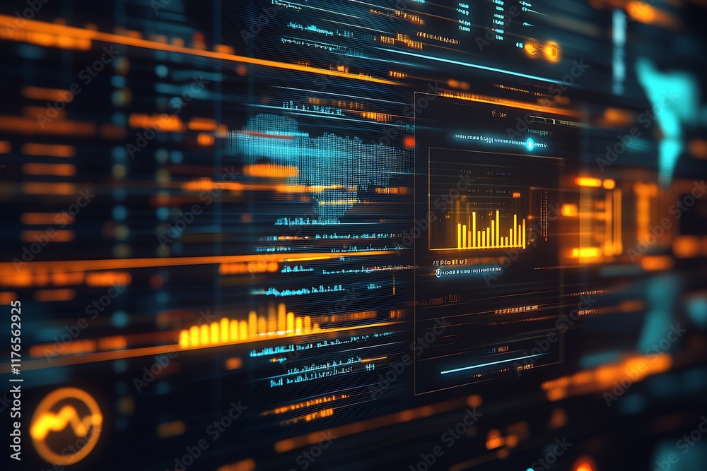 Poster Futuristic Financial Dashboard with Bright Graphs and Interactive Data Charts : Generative AI