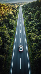 Aerial View  Car Driving on Scenic Forest Road