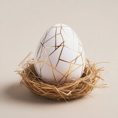 White and Gold Egg in Nest