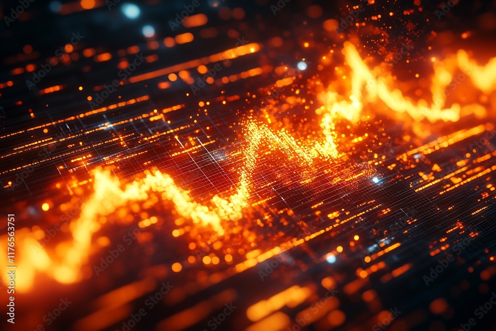 Poster abstract orange line graph depicting stock market trends over dark digital background : generative a