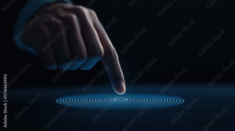 Aufkleber hand touching virtual interface with circular patterns and glow effect