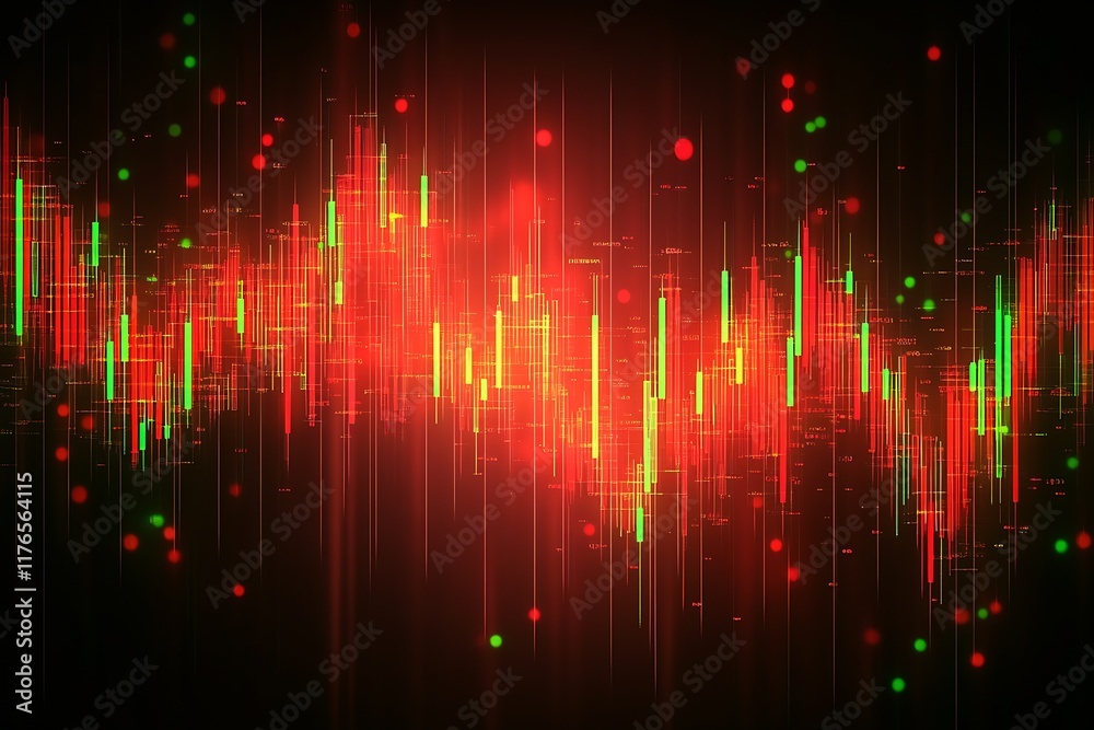 Aufkleber Vivid Red and Green Abstract Chart Display with Dotted Digital Light Patterns : Generative AI