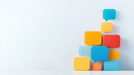 Obraz premium Colorful Speech Bubbles Stacked on a Light Background for Communication Concept