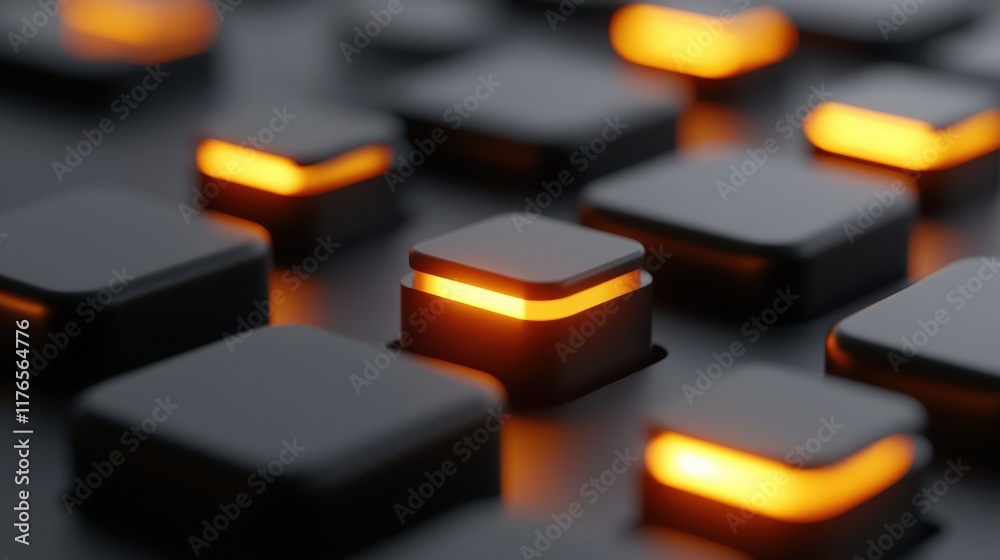 Poster illuminated buttons on a dark surface creating a dynamic and modern visual effect