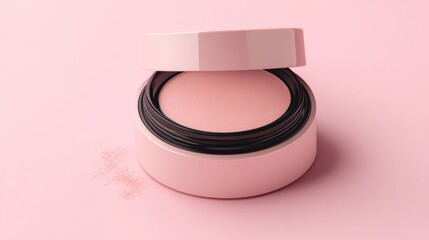 a pink container with a black band on top