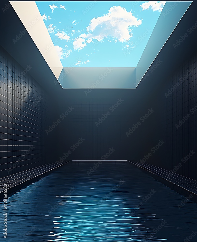 Poster contemporary indoor pool with sunlight and reflections creating a peaceful atmosphere : generative a