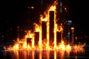 Flaming graph symbolizing intense market fluctuations and financial stress : Generative AI