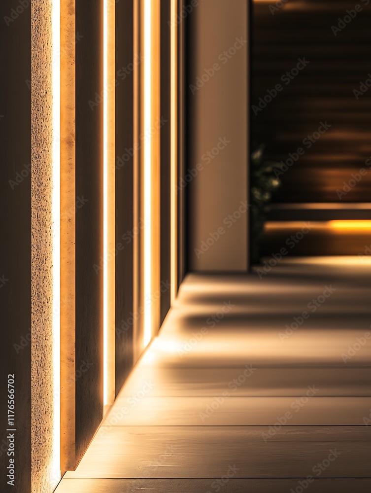 Poster Contemporary Interior with Sleek Lines and Soft Ambient Lighting : Generative AI