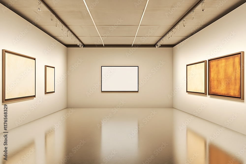 Poster Contemporary Art Gallery with Minimalist Design and Bright Empty Frame : Generative AI