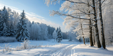 Snow and Winter Forest as Background for Seasonal Themes