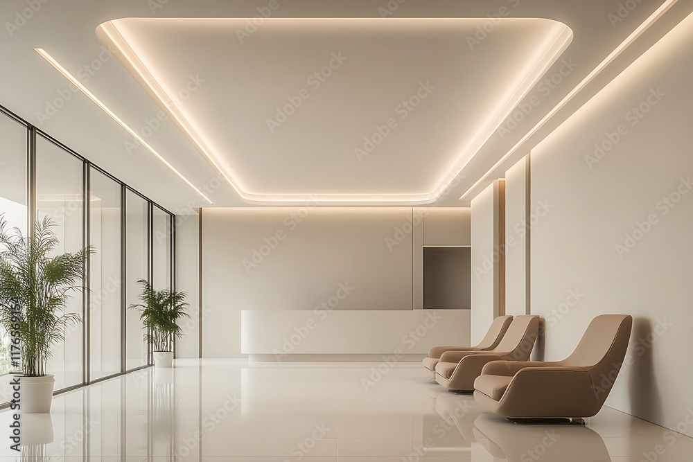 Poster minimalist lobby with natural light and stylish contemporary design : generative ai